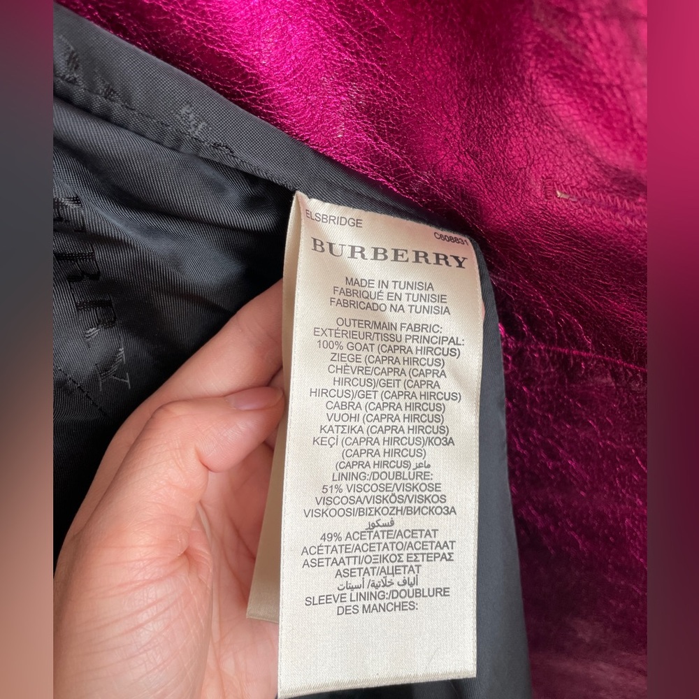Burberry Fuchsia Metallic Pink Leather Trench Coat Size:US 8(runs small) - Picture 6 of 10